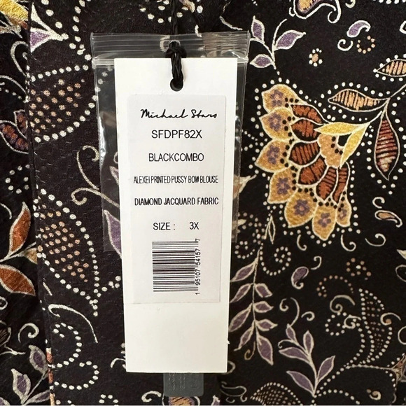 Michael Stars Alexei Printed Bow Front Button-Down Shirt in 3X - New! - Picture 6 of 9